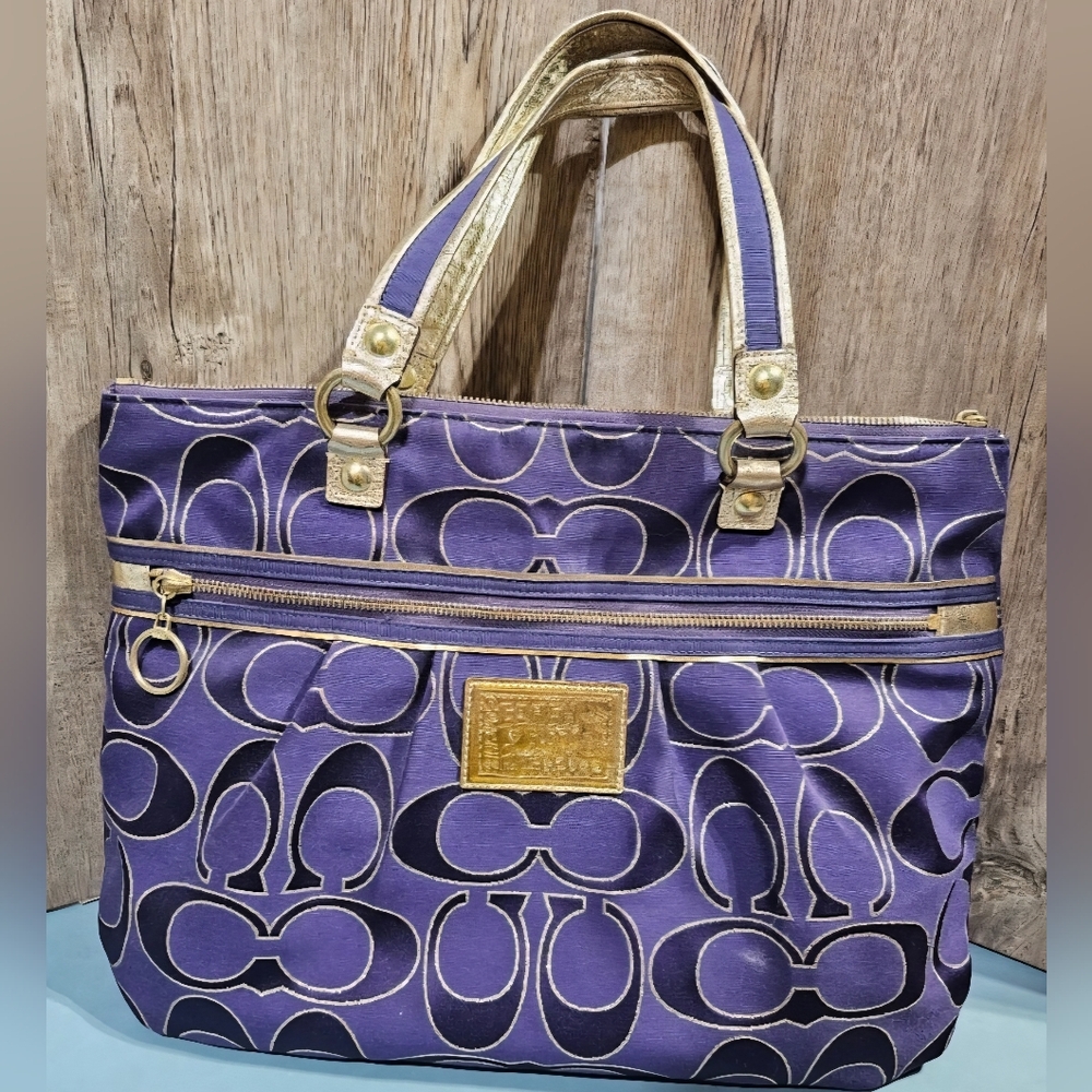 Coach Signature PURPLE/GOLD Handle Shoulder Bag Satchel Tote